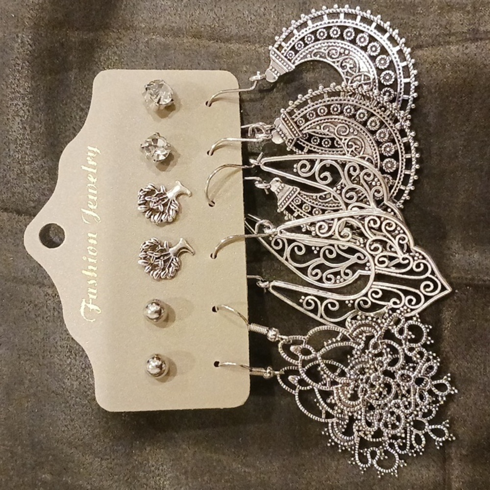 Silver Retro Boho Drop & Stud Earrings Fashion Earrings